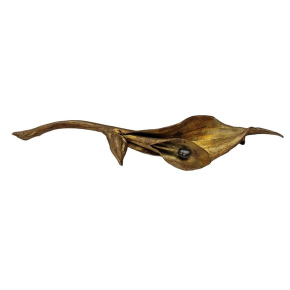 Michael Michaud Bronze Calla Lily Center Genuine Freshwater Pearl Brooch E755 - Picture 2 of 9
